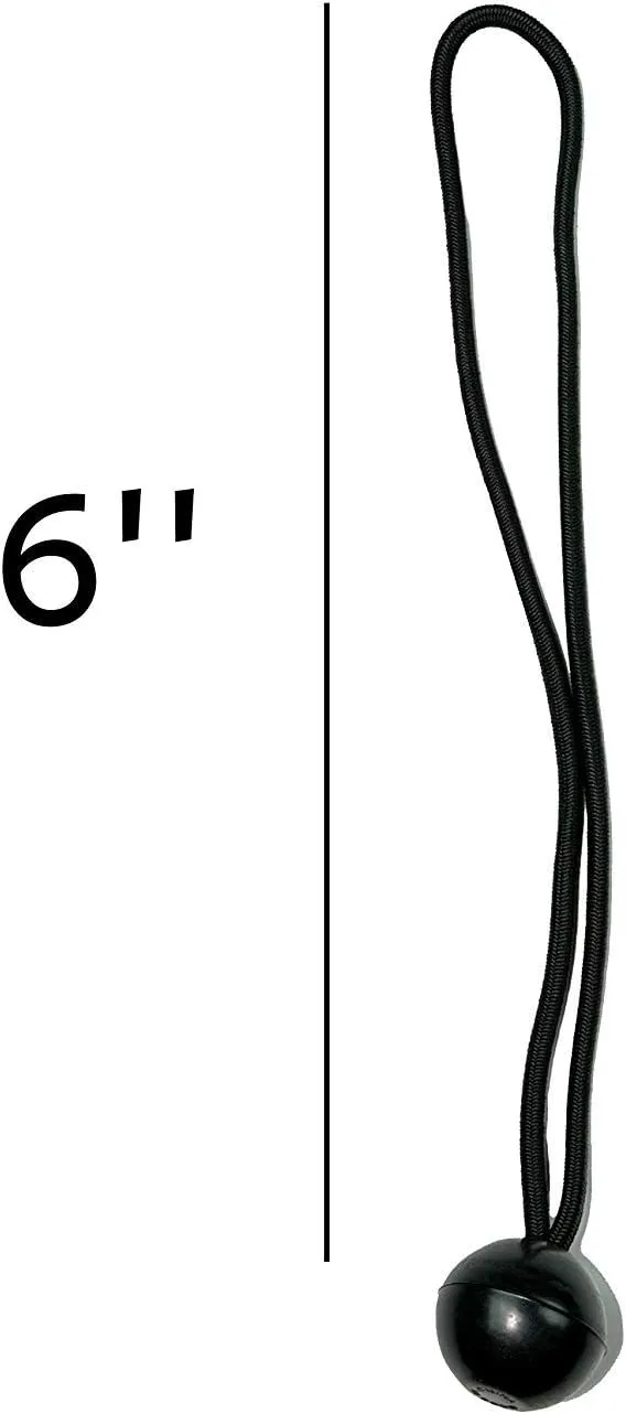 25 Pack Ball Bungee 6 inch Black | HeavyWeight 6'' Tarp Bungee Cords | Weather Resistant Tie Down Strap 5mm Thickness | For Camping, Tents, Cargo, Holding Wire and Hoses