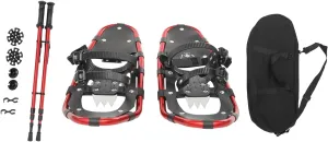 25" Lightweight Snow Shoes - Aluminum Frame Snow Shoes for Mens and Women with Adjustable Trekking Poles and Carrying Tote Bag, All-Terrain Snowshoes for Ski Resorts and Outdoor Skiing (Red)