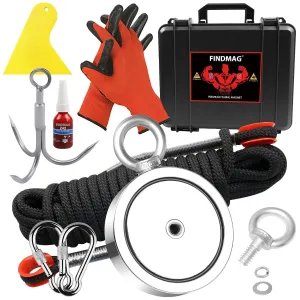 2625 lbs Double Sided Magnet Kit with Rope - Super Strong, 4.57" Diameter