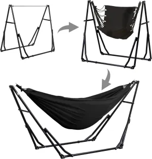 3 in 1 Hammock with Stand, Outdoor Hammock Swing Chair with Portable Heavy Duty Stand, Multi-Functional Hammock Stand 480 lbs Weight Capacit-Black