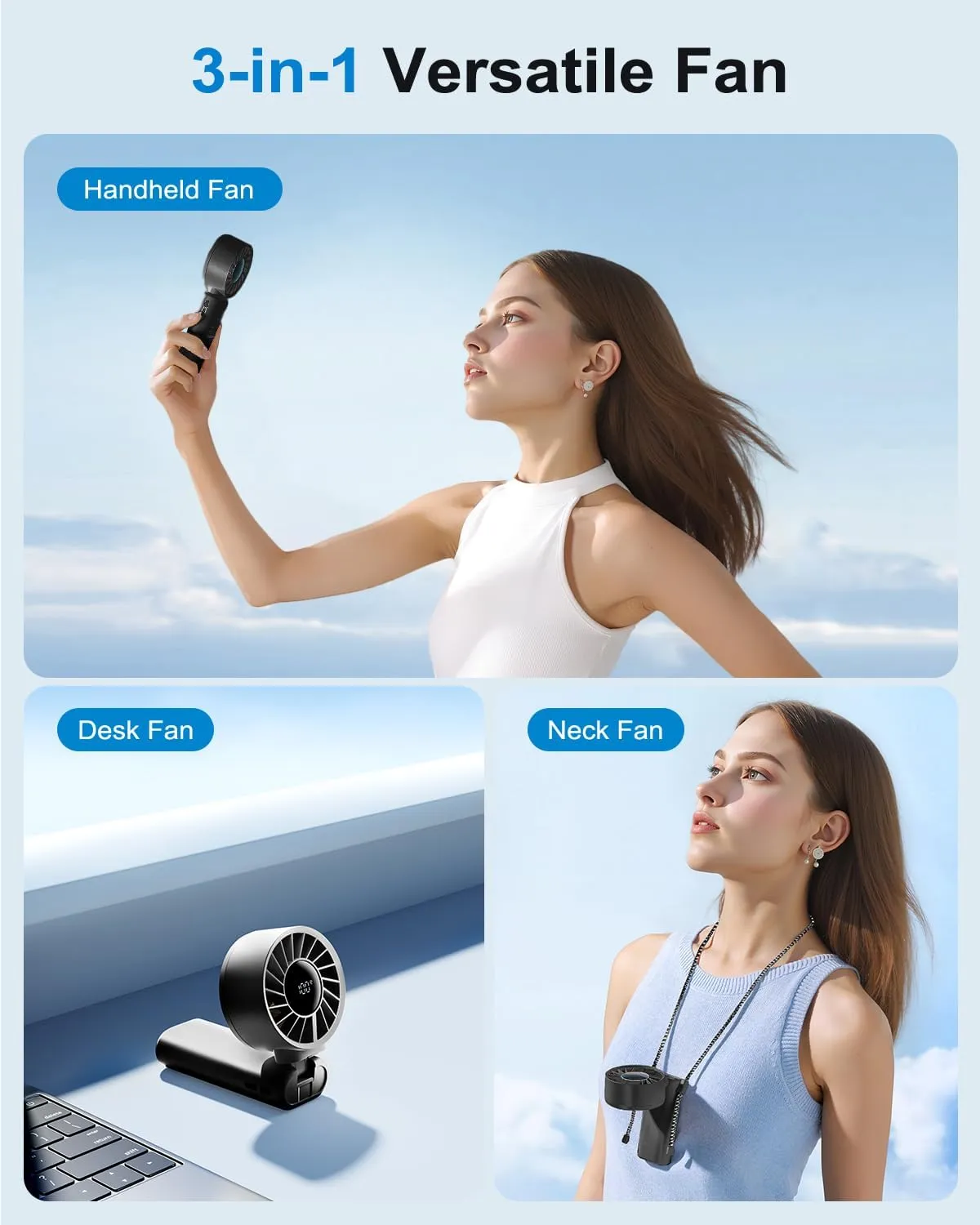 3-IN-1 Portable Handheld Turbo Fan, 15000-RPM, 19Hrs Cooling, 1-100 Speed, Digital Display, 120° Foldable Design, Mini Portable Fan for Travel, Personal Cooling Device for Men/Women, Outdoor