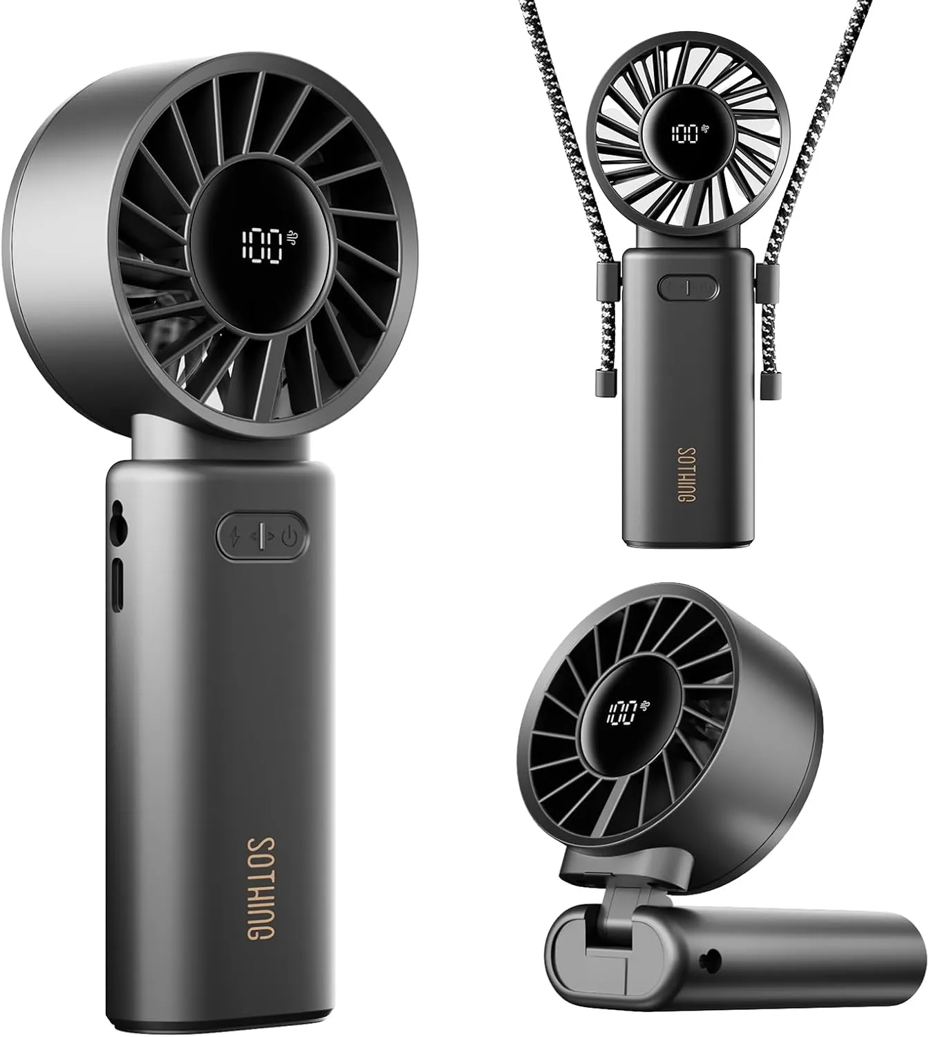 3-IN-1 Portable Handheld Turbo Fan, 15000-RPM, 19Hrs Cooling, 1-100 Speed, Digital Display, 120° Foldable Design, Mini Portable Fan for Travel, Personal Cooling Device for Men/Women, Outdoor