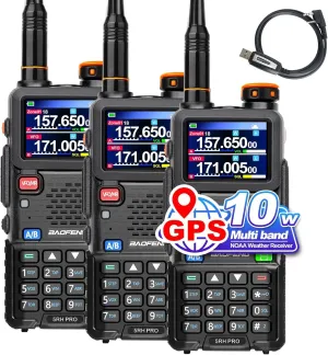 3 Pack BAOFENG 5RH PRO GPS 10W Tri Band Ham Radio Long Range Handheld Two Way Radio,640CH,NOAA Weather Receiver,Walkie Talkies with CH340 Programming Cable