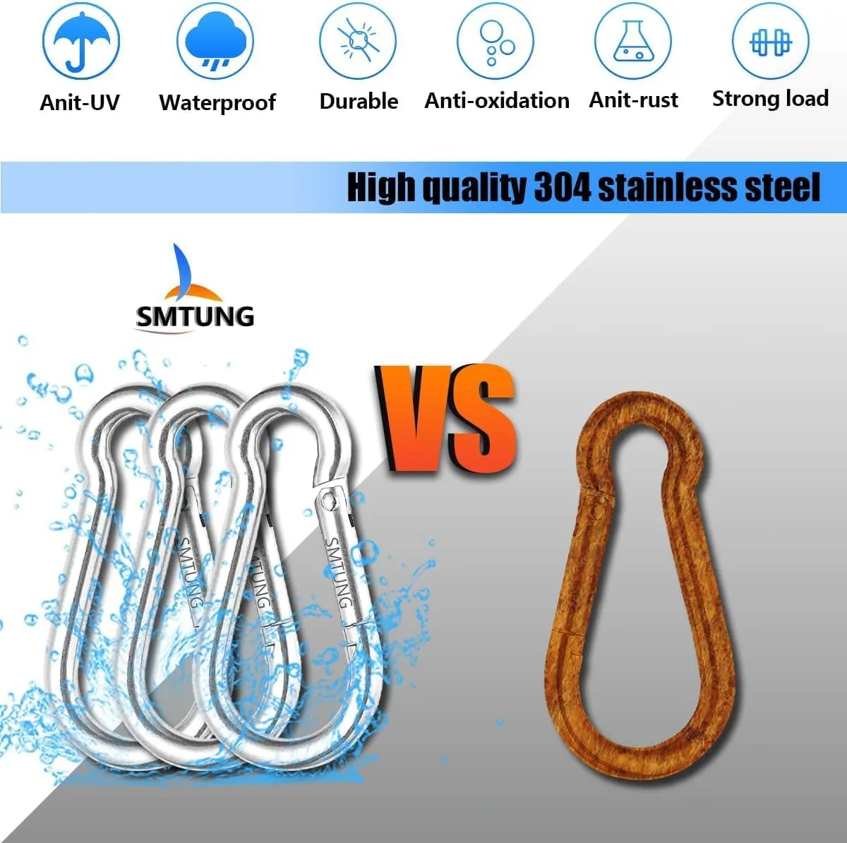 304 Stainless Steel Spring Snap Hook Carabiner Multifunctional Carabiner Camping Fishing Hiking Traveling