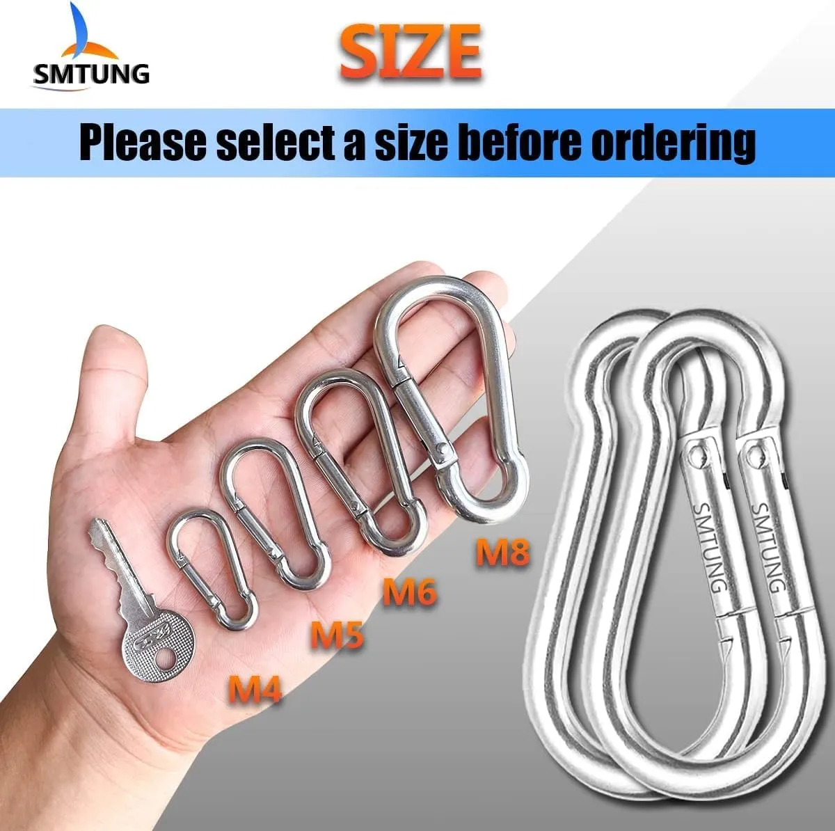 304 Stainless Steel Spring Snap Hook Carabiner Multifunctional Carabiner Camping Fishing Hiking Traveling