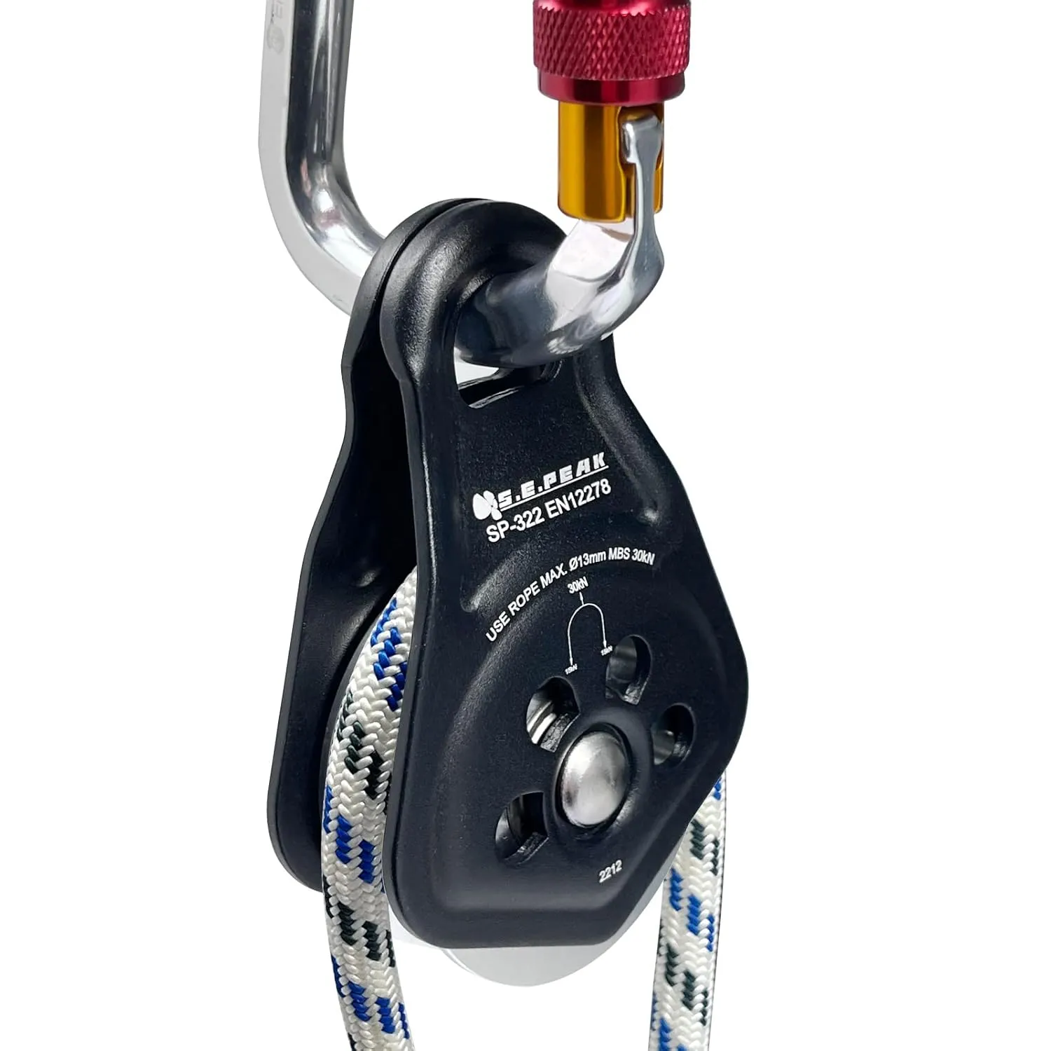 30kN Upgraded Rescue Single Pulley Sheave with Swing Plate,CE High Strength Pulley for Backyard Zipline, Climbing, Rock Rescue Lifting, Hauling, Fit Rope up to 13 mm/Holds Up to 6750lbs,Black