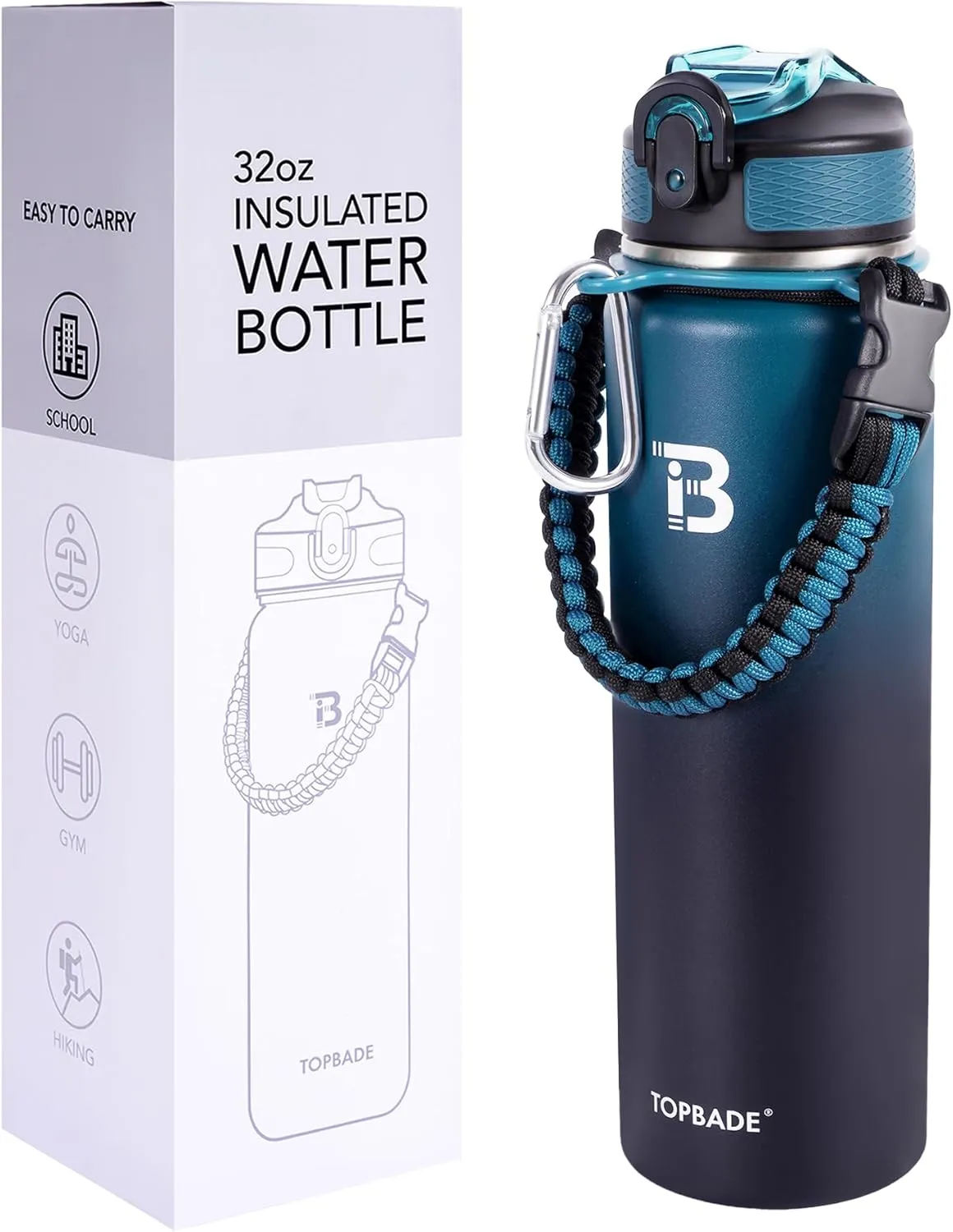 32oz Insulated Water Bottle with Straw Lid & Spout Lid & Paracord Handle, Stainless Steel Water Bottle Wide Mouth, Double Wall for Women Men Gym Fitness Outdoor