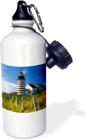 3dRose "Maine, Lubec. West Quoddy Head Lighthouse US20 BJA0007 Jaynes Gallery" Sports Water Bottle, 21 oz, White