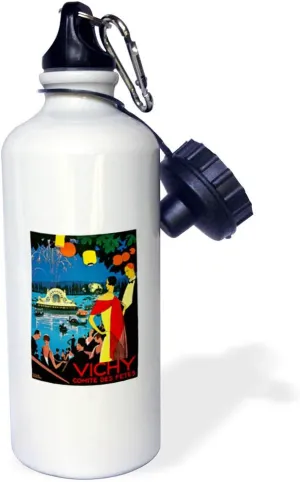 3dRose Vintage Vichy Comite Des Fetes French Theater Travel Poster Sports Water Bottle, 21 oz, White