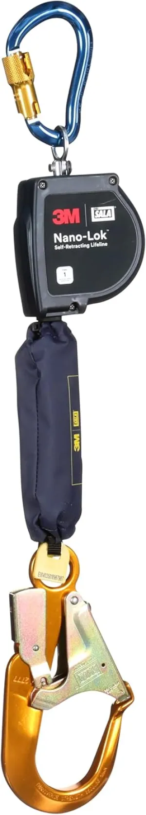 3M DBI-SALA Nano-Lok XL Self-Retracting Lifeline with Aluminum Carabiner 3100606, Web, Aluminum Rebar Hook, 9 ft., Class 1 ANSI