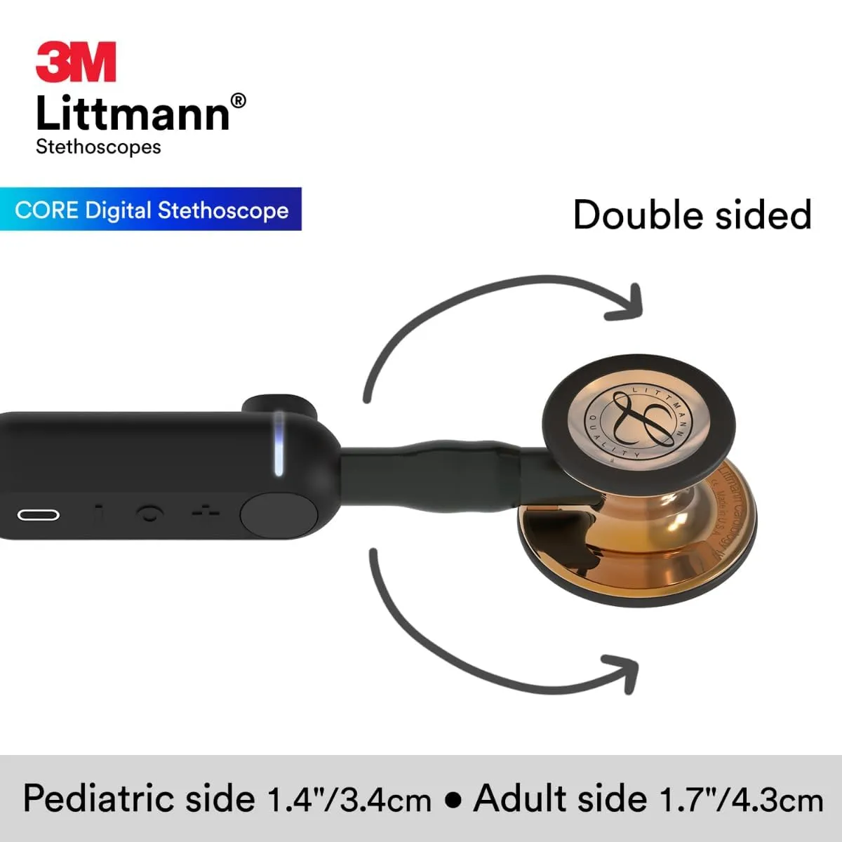 3M Littmann CORE Digital Stethoscope, Our Most Advanced Stethoscope Yet, Up To 40x Amplification, Active Noise Cancellation, In-App Sound Wave Visualization, High Polish Copper Chestpiece, 8870