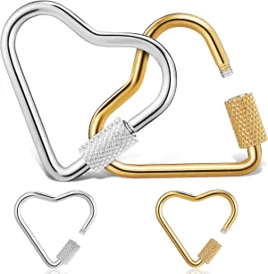 4 pcs Heart Shaped Carabiners Stainless Steel Carabiner Clip Key Carabiner Heart Keychain Clips for Jewelry Handbag