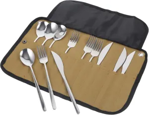 4-piece Camping Cutlery Set Fork Spoon Picnic Utensils Outdoor Tableware Kit Compact Storage Bag Perfect for Travel and Outdoor Activities