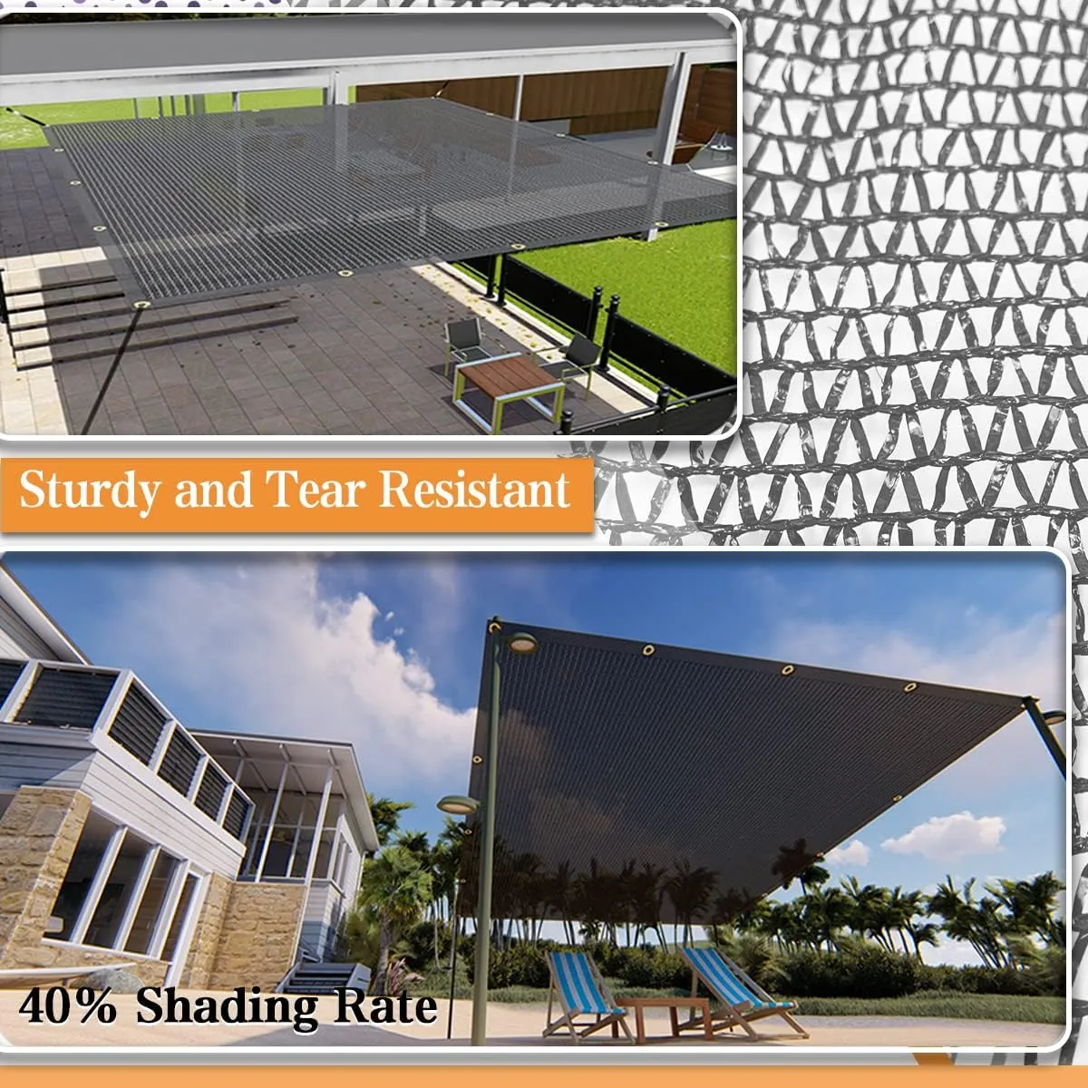 40% Garden Sunblock Shade Cloth, 10 x 15 FT Durable Taped Edge with Grommets UV Resistant Black Garden Shade Net for Plants, Greenhouse, Vegetables and Patio
