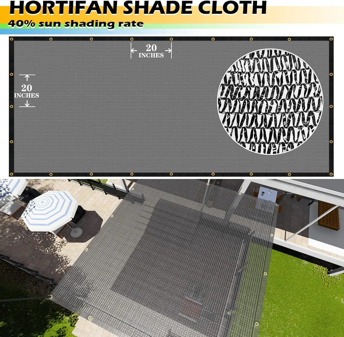40% Garden Sunblock Shade Cloth, 10 x 15 FT Durable Taped Edge with Grommets UV Resistant Black Garden Shade Net for Plants, Greenhouse, Vegetables and Patio