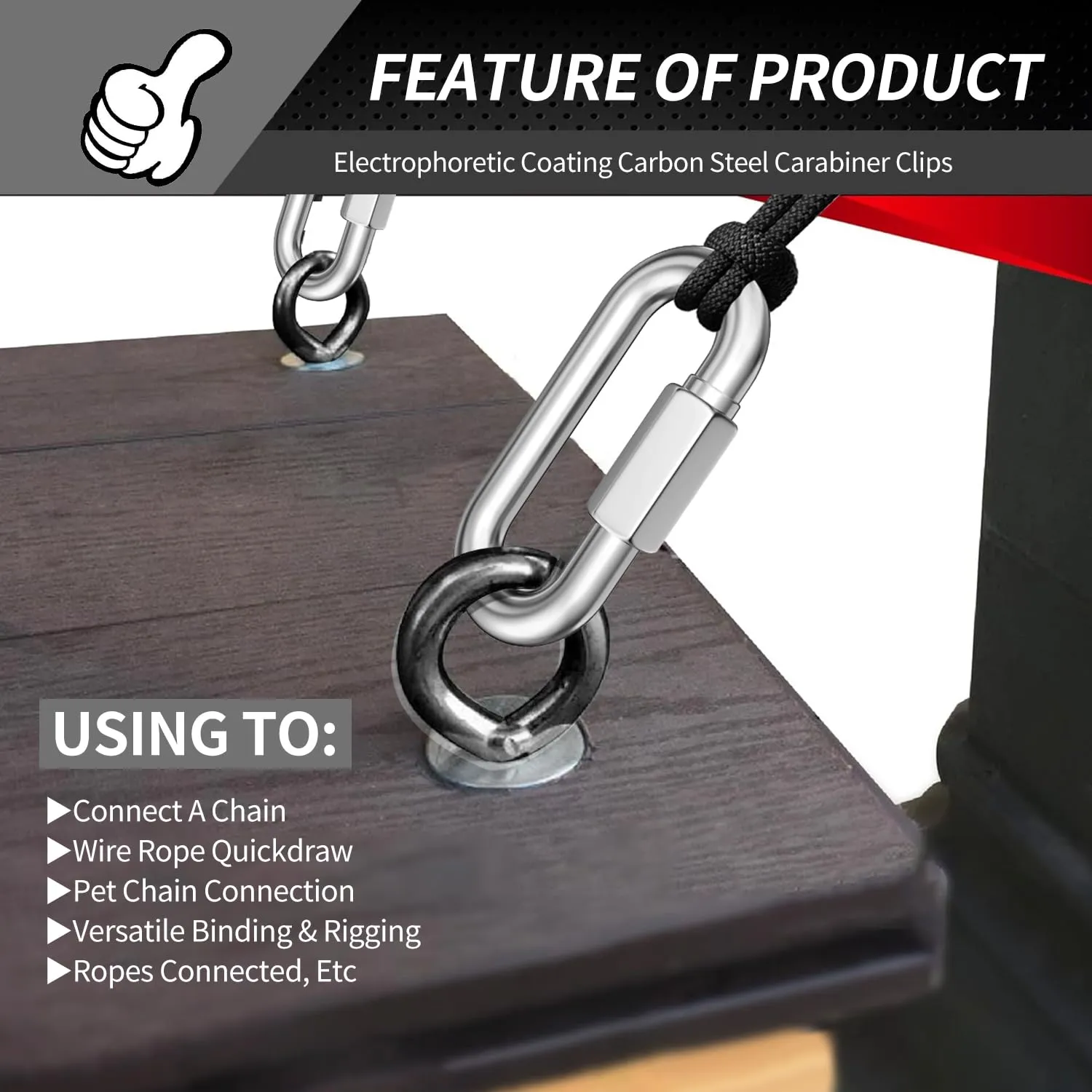 4.24 Inch Stainless Steel Chain Quick Links- 4 Pack 1/2" Locking Carabiners, Chain Hooks, Twist Key Ring Screw Chain Link, 2500 Lbs Capacity