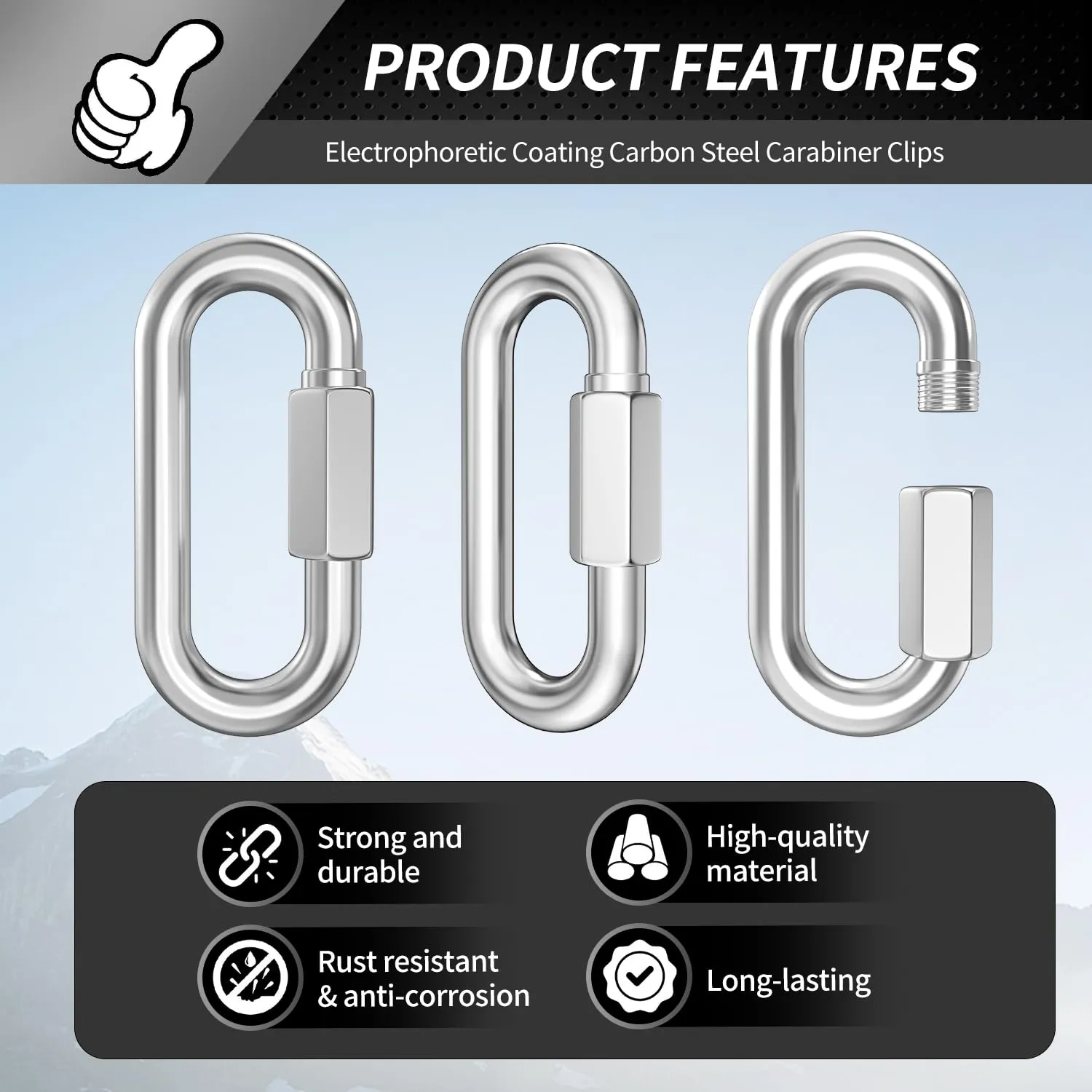 4.24 Inch Stainless Steel Chain Quick Links- 4 Pack 1/2" Locking Carabiners, Chain Hooks, Twist Key Ring Screw Chain Link, 2500 Lbs Capacity