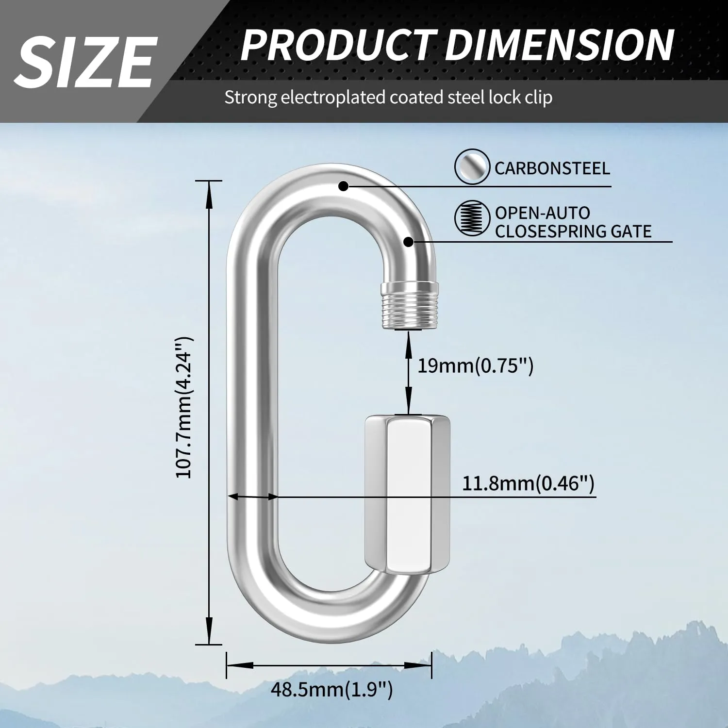 4.24 Inch Stainless Steel Chain Quick Links- 4 Pack 1/2" Locking Carabiners, Chain Hooks, Twist Key Ring Screw Chain Link, 2500 Lbs Capacity