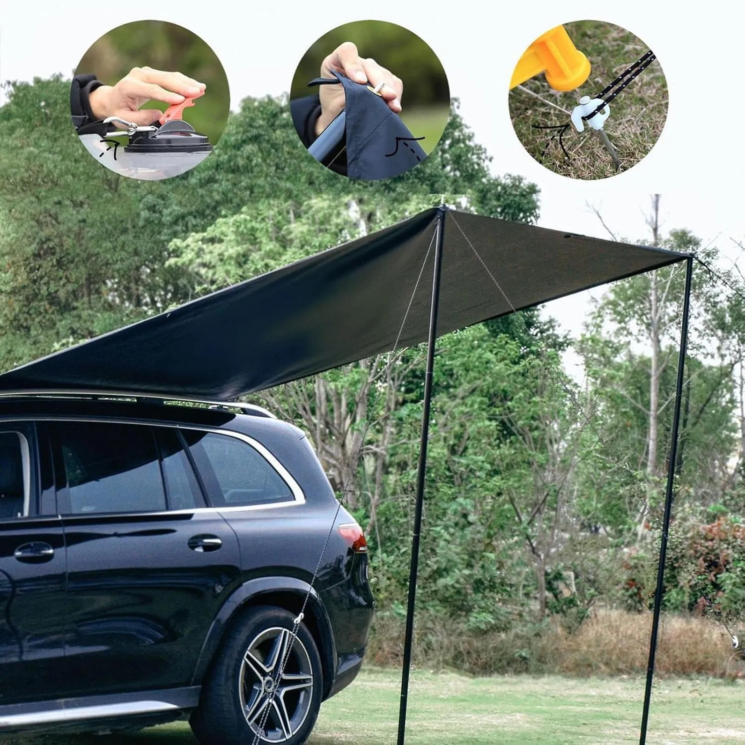 4500g Car Awning Camping - Vehicle Side Shelter, Waterproof Overlanding Shade Canopy with UV Protection | PU3000mm Weather Resistant Tarp for Road Trips Outdoor Travel Setup