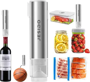 5 in 1 Electric Mason Jar Vacuum Sealer kit,1800 mAh Handheld Vacuum Sealer for Food, Compact, for Wide Mouth and Regular Mouth Mason Jars, Wine Bottles, Sous Vide Bags, Food Storage Containers