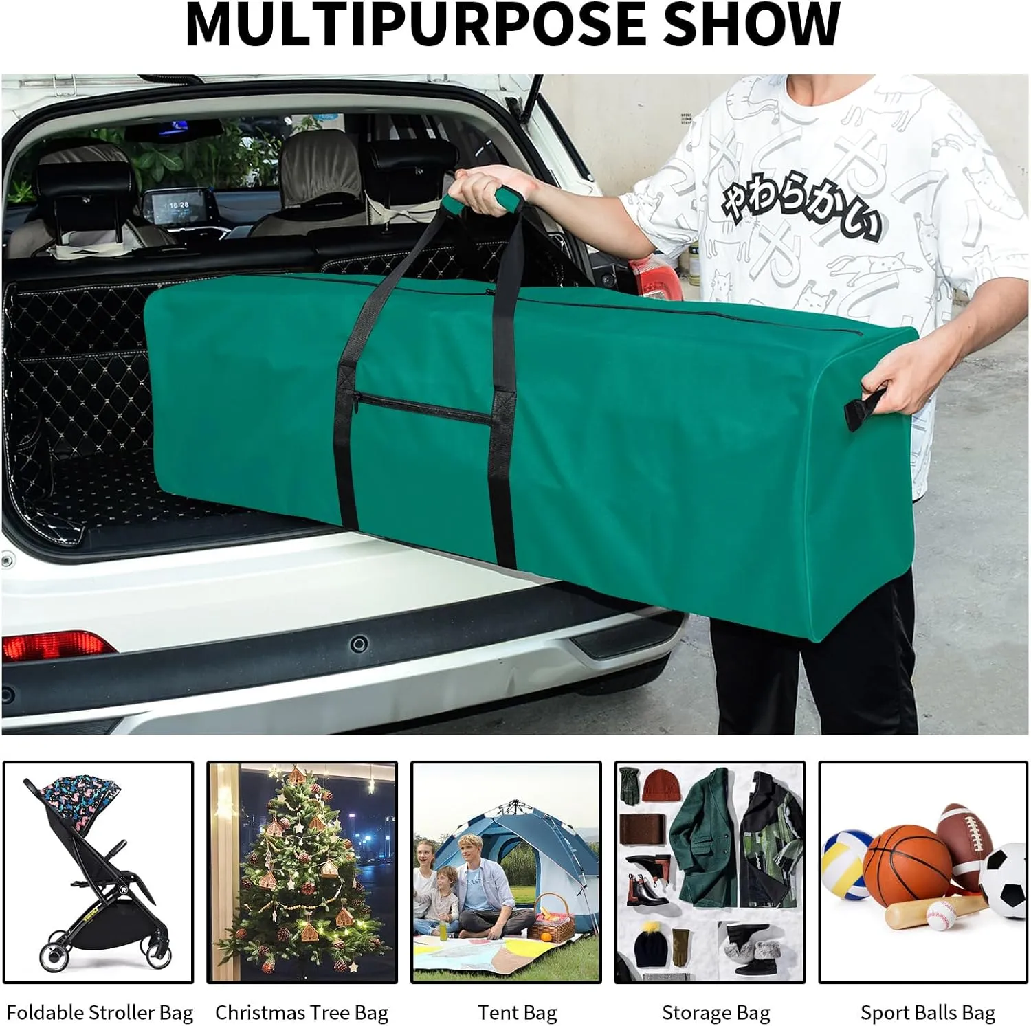 52 Inch Large Duffle Bag for Travel Camping Sport Equipment Storage Bag with 2-way Lockable Zippers (Green)