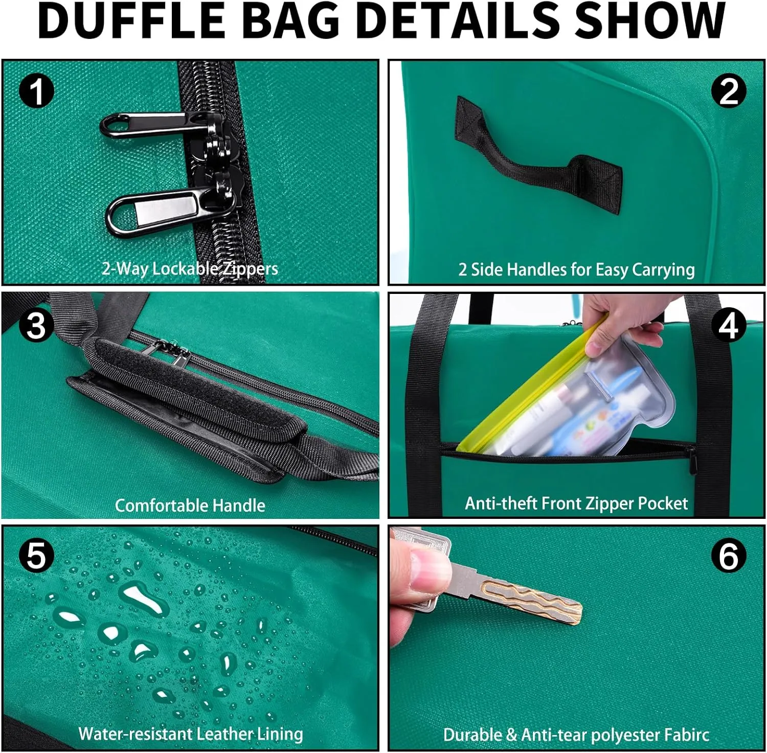 52 Inch Large Duffle Bag for Travel Camping Sport Equipment Storage Bag with 2-way Lockable Zippers (Green)