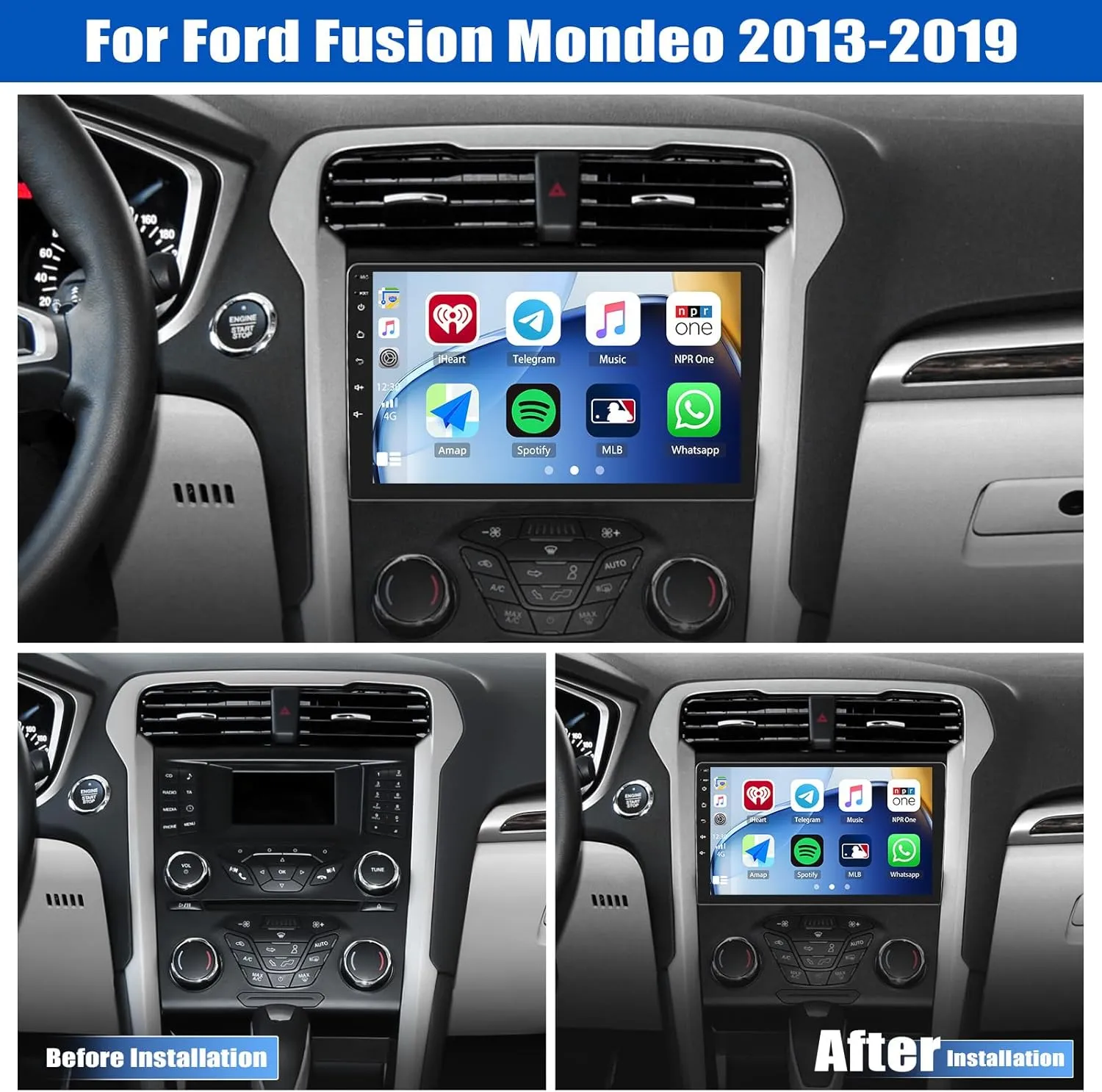 6 128G 8 Core Android 13 Car Stereo for Ford Fusion Mondeo 2013-2019 with Wireless CarPlay Android Auto, 9'' Touchscreen with WiFi GPS Mirror Link Bluetooth FM RDS DSP EQ SWC Backup Camera
