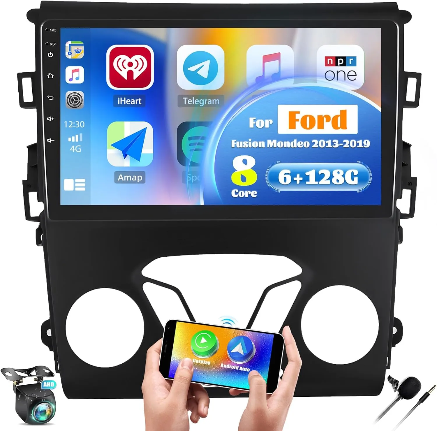 6 128G 8 Core Android 13 Car Stereo for Ford Fusion Mondeo 2013-2019 with Wireless CarPlay Android Auto, 9'' Touchscreen with WiFi GPS Mirror Link Bluetooth FM RDS DSP EQ SWC Backup Camera