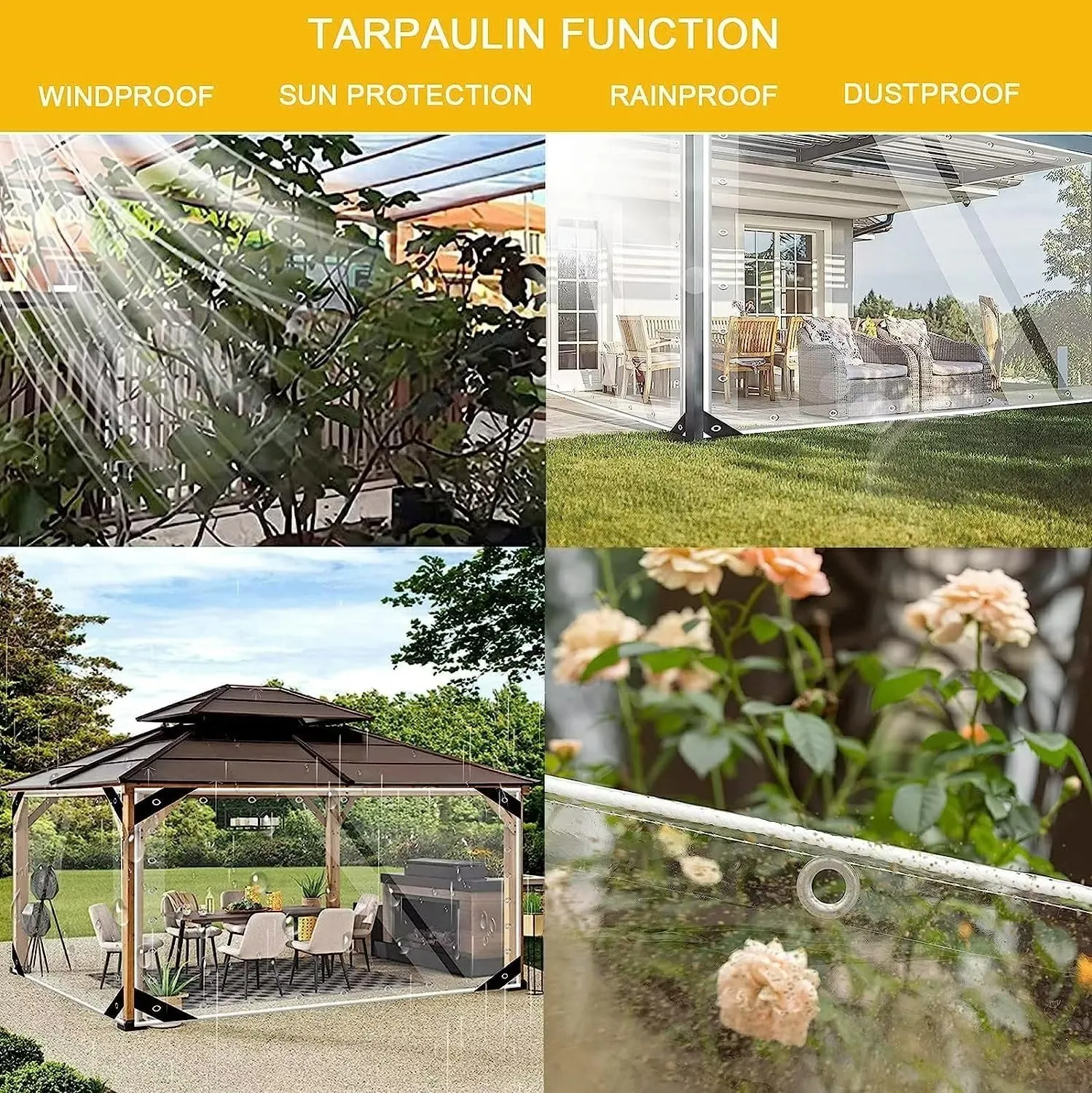 6' x 10' Clear Waterproof Tarp, PVC 14 Mil Tarpaulin with Grommets and a Plastic Rope, Duty Heavy Tear Resistant Cover for Camping, Plants Greenhouse, Cars, Patio and Pavilion（6 x 10 ft ）