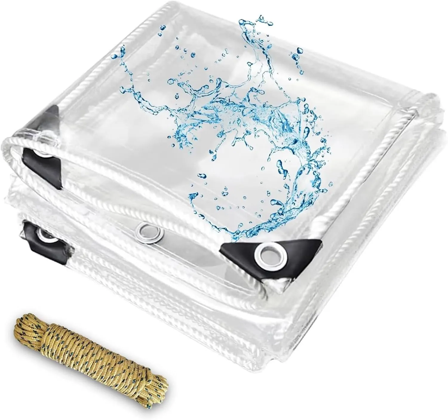 6' x 10' Clear Waterproof Tarp, PVC 14 Mil Tarpaulin with Grommets and a Plastic Rope, Duty Heavy Tear Resistant Cover for Camping, Plants Greenhouse, Cars, Patio and Pavilion（6 x 10 ft ）