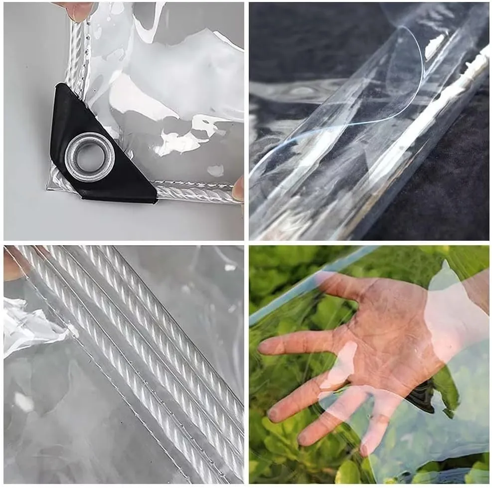 6' x 10' Clear Waterproof Tarp, PVC 14 Mil Tarpaulin with Grommets and a Plastic Rope, Duty Heavy Tear Resistant Cover for Camping, Plants Greenhouse, Cars, Patio and Pavilion（6 x 10 ft ）