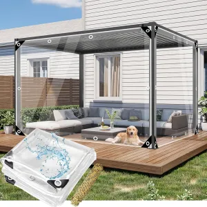 6' x 10' Clear Waterproof Tarp, PVC 14 Mil Tarpaulin with Grommets and a Plastic Rope, Duty Heavy Tear Resistant Cover for Camping, Plants Greenhouse, Cars, Patio and Pavilion（6 x 10 ft ）