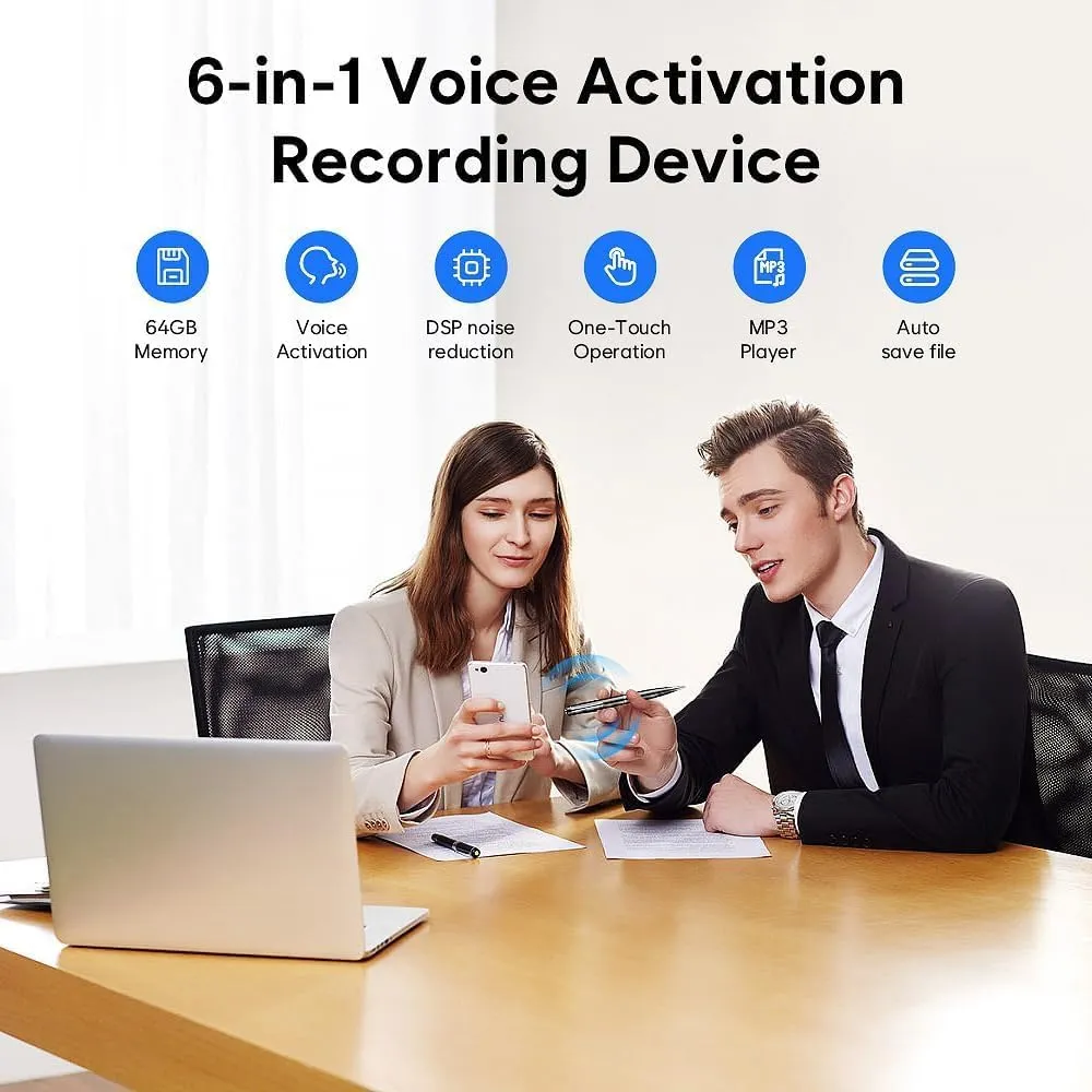 64GB Digital Voice Recorder - Voice Activated Recorder with Playback, Professional Audio Recorder for Lecture/Meeting/Course, Portable Audio Recorder Transfer File to Computer