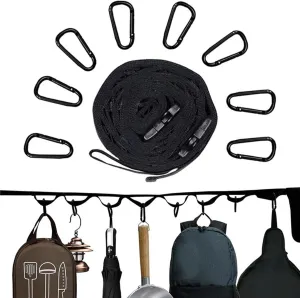 6.5M Outdoor Camping Rope Strap with 8 Keychain Carabiners, Campsite or Garden Supplies Storage Strap, Hang Your Camping Gear from a Tree for Travel, Camping, Hammock Swing