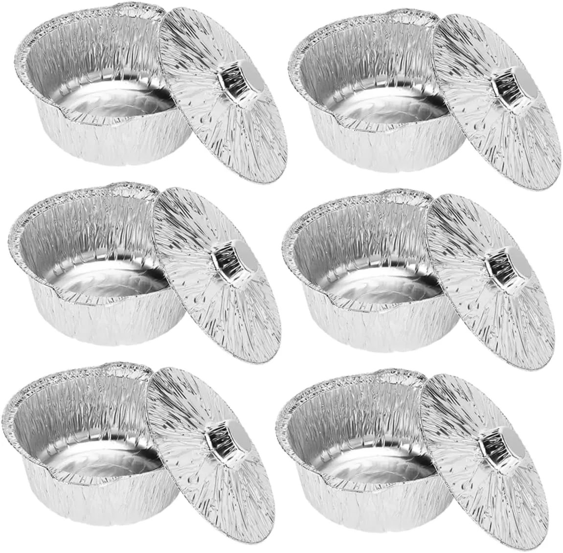 6pcs Aluminum Round Foil Pot with Lids Disposable Food Containers for Hot Pot Soup Bbq Lightweight Cooking for Outdoor Gatherings