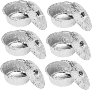6pcs Aluminum Round Foil Pot with Lids Disposable Food Containers for Hot Pot Soup Bbq Lightweight Cooking for Outdoor Gatherings