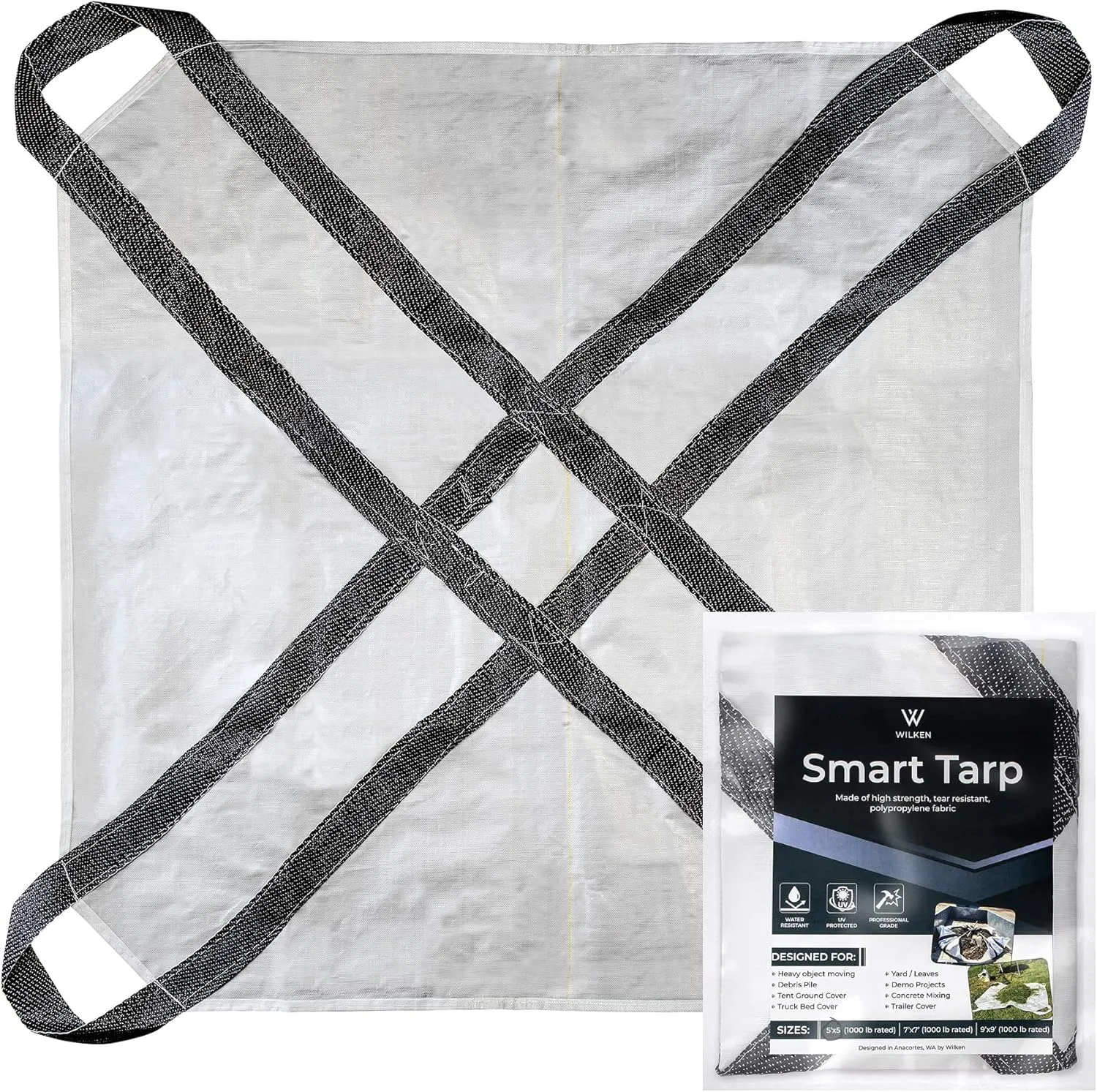 7'x7' Multi-Use Utility Tarp Home, Garden, Construction, Camping and Trailering. Extra Strong Waterproof and UV Resistant Tarp with Handles