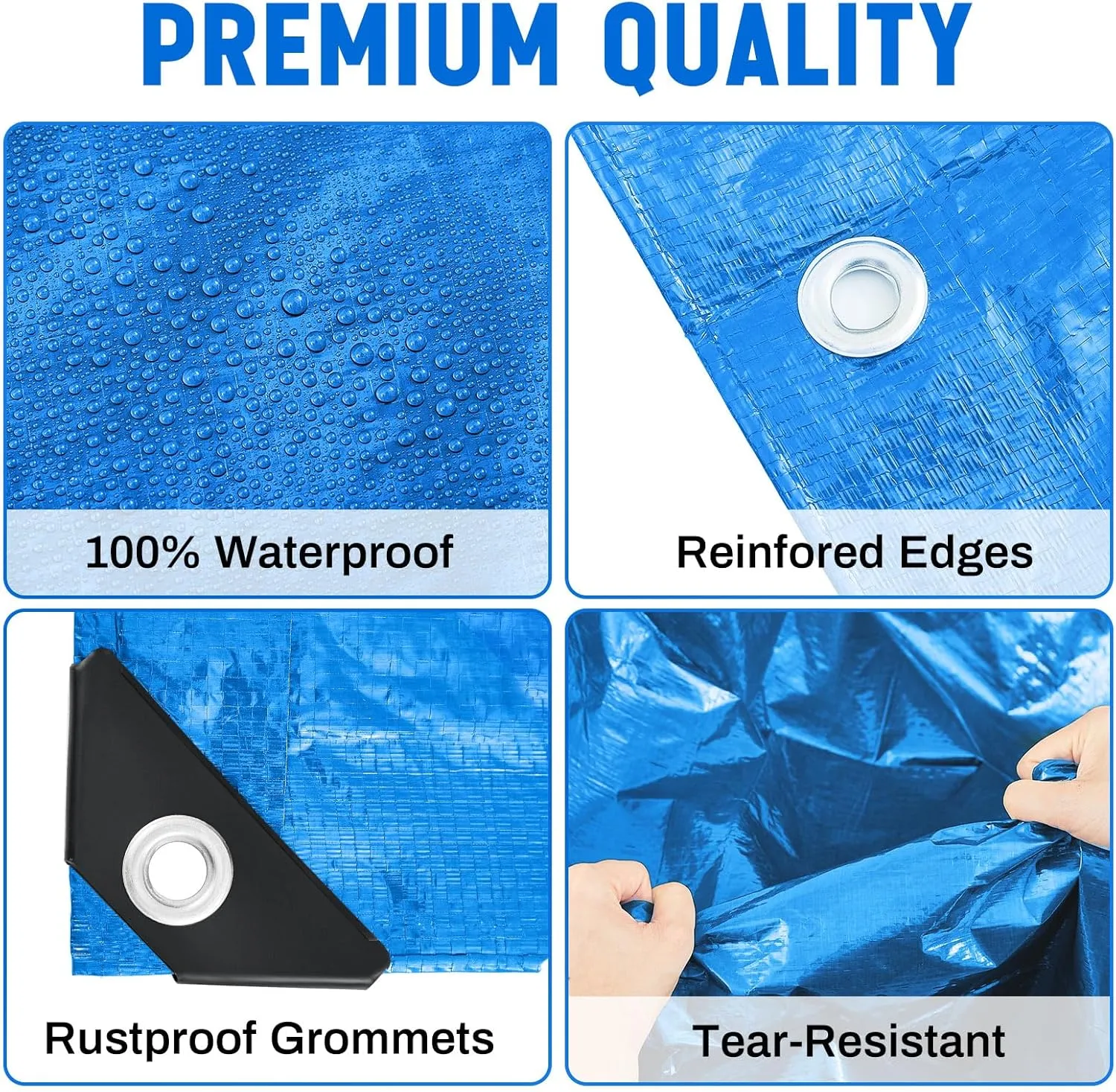 8 Pack 6 x 8 ft 5.5 Mil Large Tarps Heavy Duty Waterproof Tarp Multi Purpose Tent Cover for Home Boats Cars Camping Patio Furniture Roof Emergency Rain Protective Cover, Blue