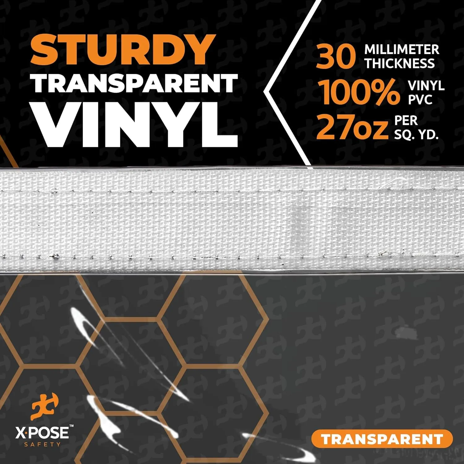 8' x 12' Clear Vinyl Tarp - 30 Mil Super Heavy Duty Transparent Waterproof PVC Tarpaulin with Brass Grommets - for Patio Enclosure, Temporary Wall, Camping, Tent Cover, Canopy - by Xpose Safety