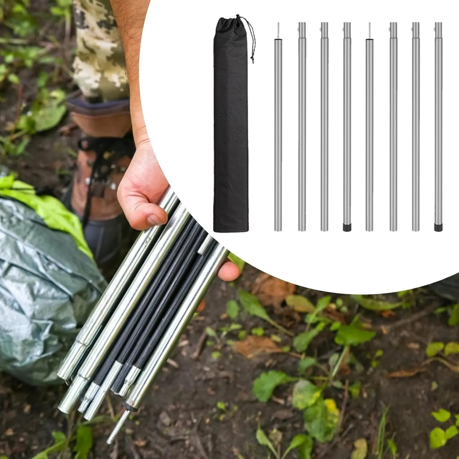 8X Tarp Poles Iron Easy Installation Accessories Awning Poles Lightweight for Rain Shelter Awning Canopy Backpacking