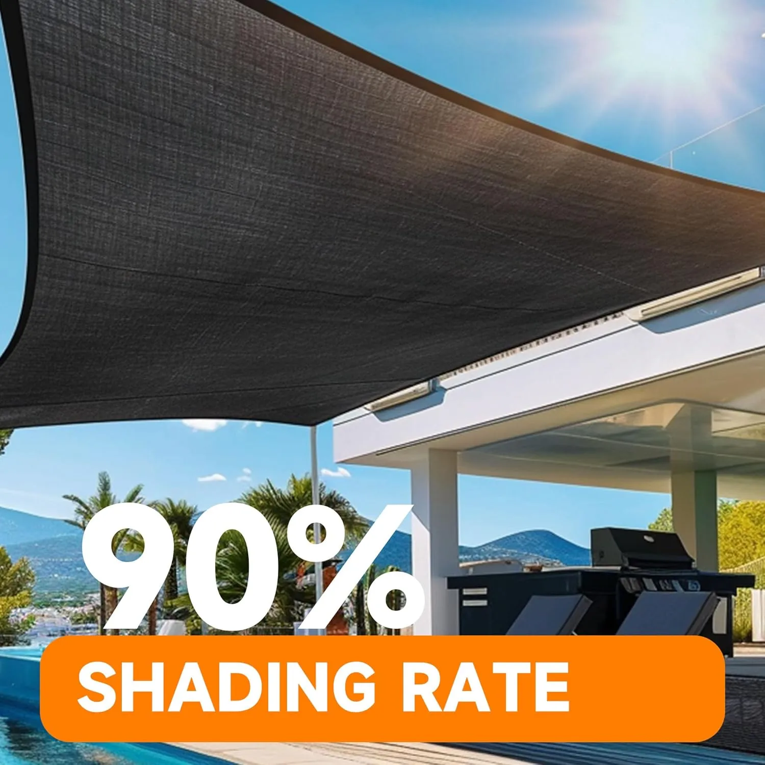 90% Shading Rate 10'x10' Black Shade Cloth,UV Resistant Durable Mesh Tarp with Grommets&Reinforced Edges, Shade Net Using for Plants Cover, Greenhouse, Dog Kennel, Patio, Chicken House