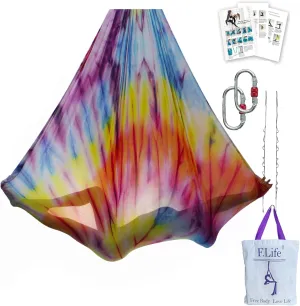 Aerial Yoga Hammock kit- Yoga Swing Multicolor 5 yards-Flying Yoga Include Daisy Chain,Carabiner and Pose Guide