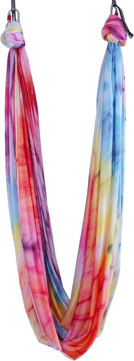 Aerial Yoga Hammock kit- Yoga Swing Multicolor 5 yards-Flying Yoga Include Daisy Chain,Carabiner and Pose Guide