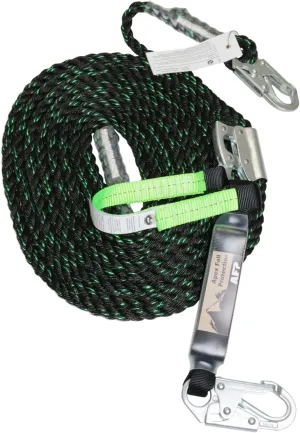 AFP 25 FT Vertical Lifeline Assembly w/Rope Grab Snap Hooks & Shock Absorber, ANSI & OSHA Rated Fall Protection Roofing Safety Equipment