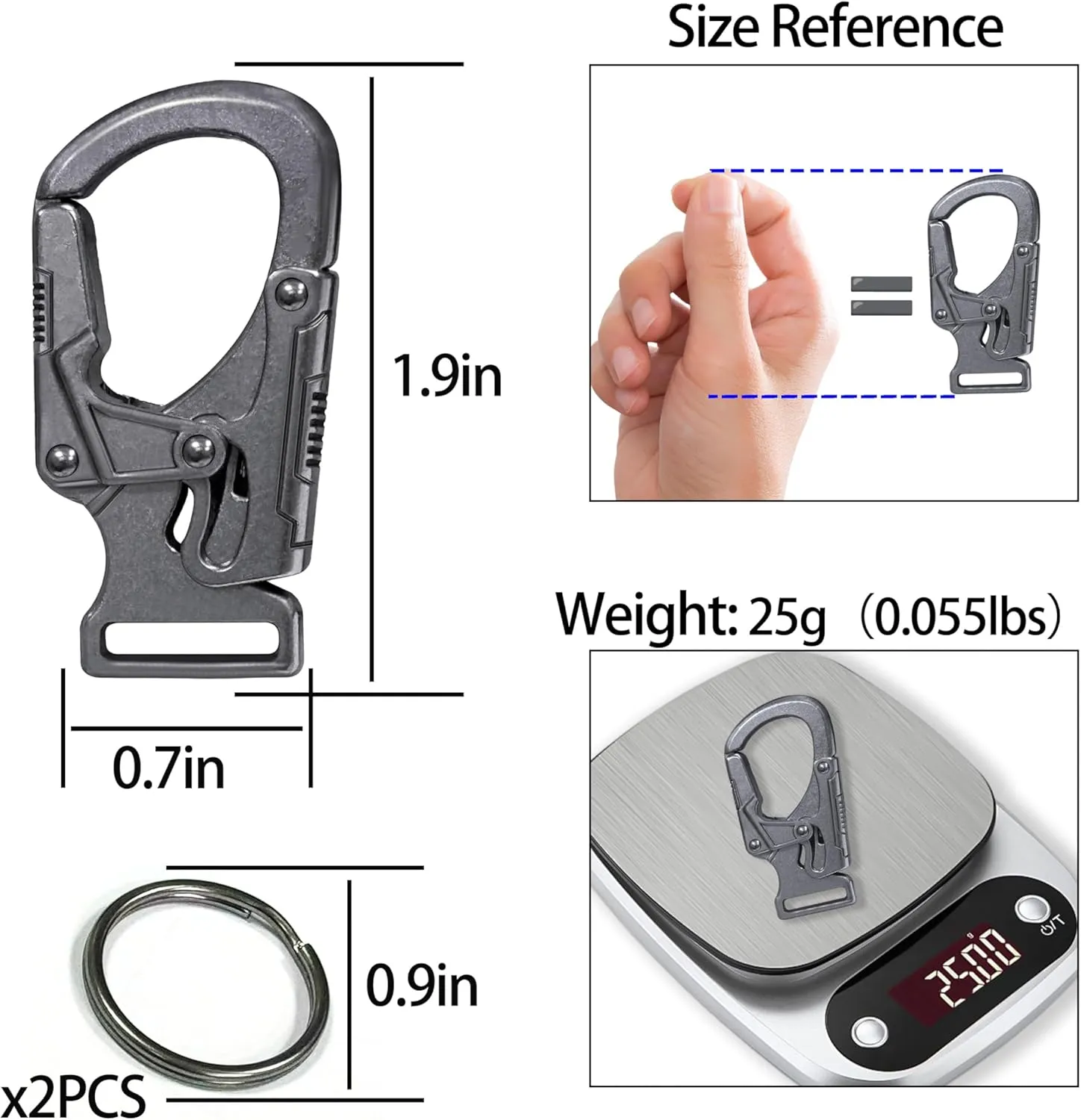 Ahiller Carabiner Clip,1.9'' Alloy Car Keychain Clip with 2 Key Ring,Outdoor Hooks,Small Key Holder for Man and Women