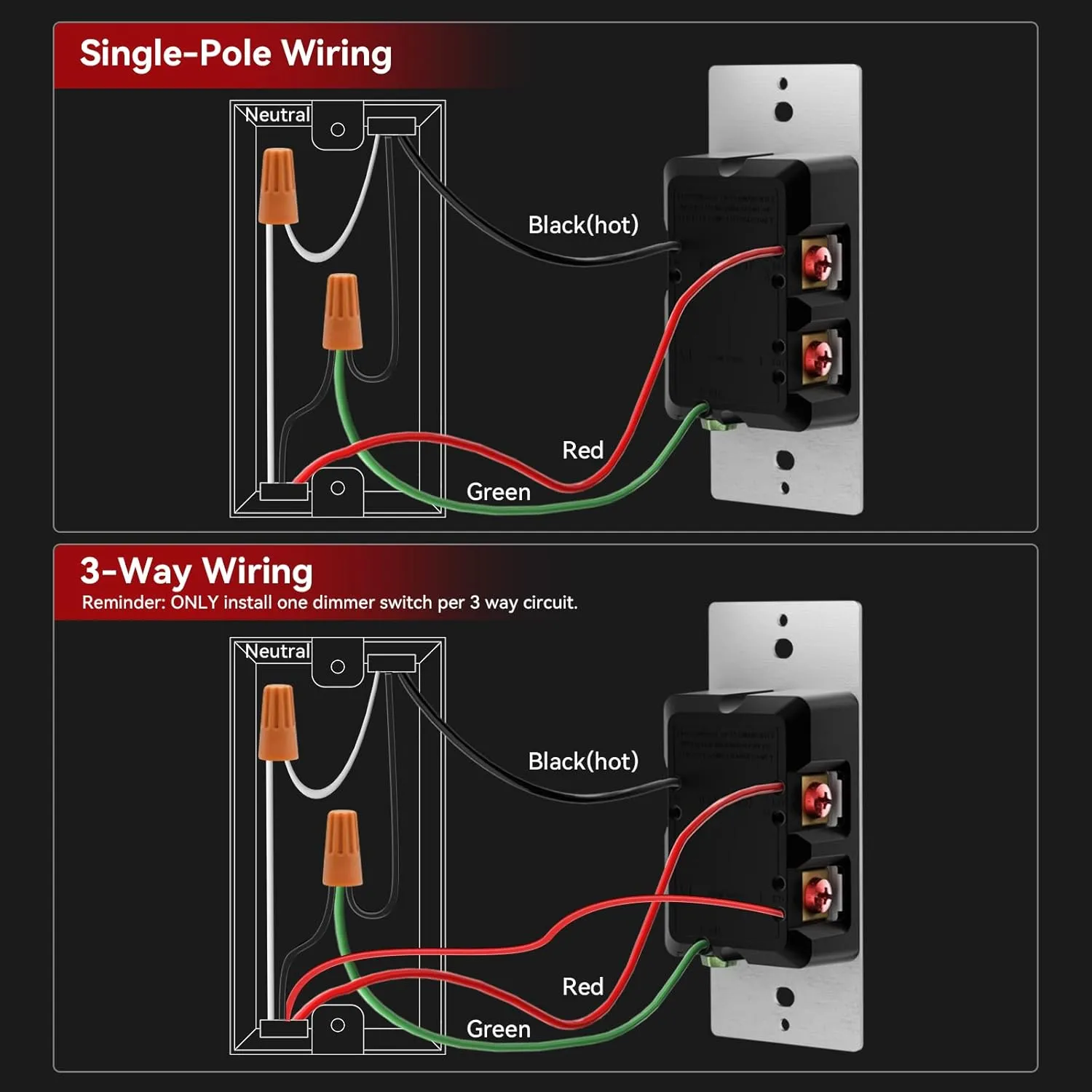 AIDA Toggle Slide Dimmer Switch for Dimmable LED Light/CFL/Incandescent 600 Watt max, Single-Pole or 3-Way, Rocker On/Off Wall Switch with Dimmer Slider, Wall Plate NOT Included, UL Listed, 10 Pack