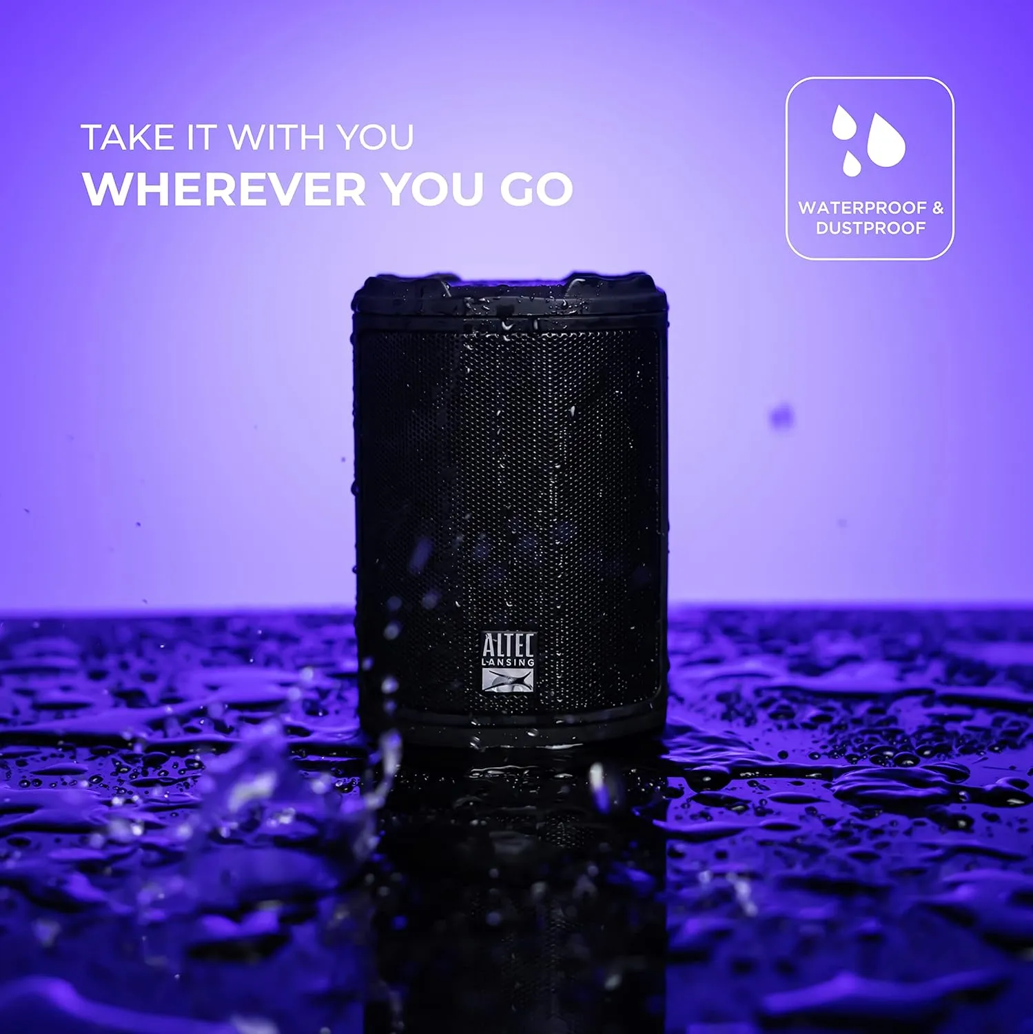 Altec Lansing - HydraMotion Wireless Bluetooth Speaker with 360 Degree Sound, Portable IP67 Waterproof for Outdoors, Shockproof, Snowproof, Everything Proof, 12 Hour Playtime (Black)