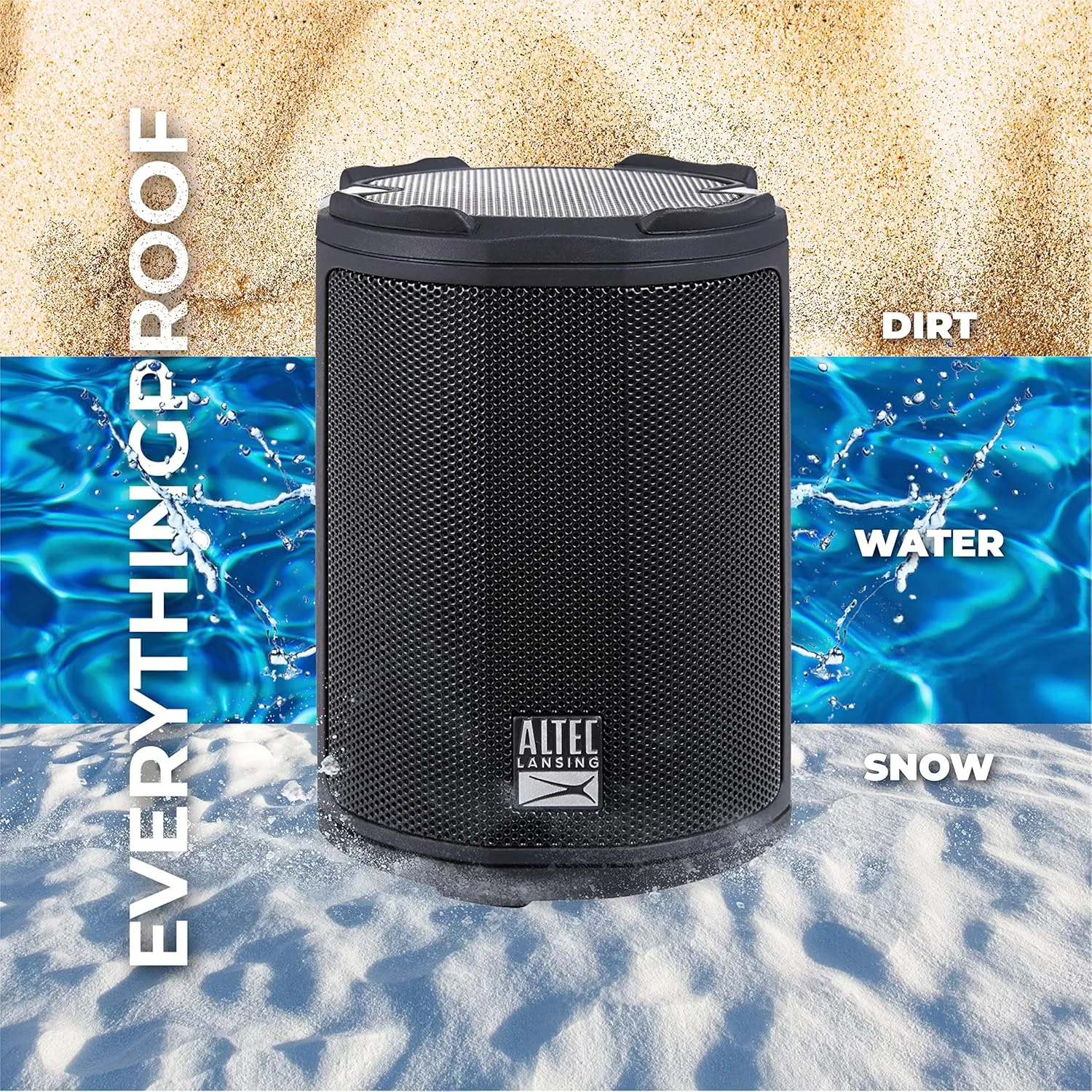 Altec Lansing - HydraMotion Wireless Bluetooth Speaker with 360 Degree Sound, Portable IP67 Waterproof for Outdoors, Shockproof, Snowproof, Everything Proof, 12 Hour Playtime (Black)