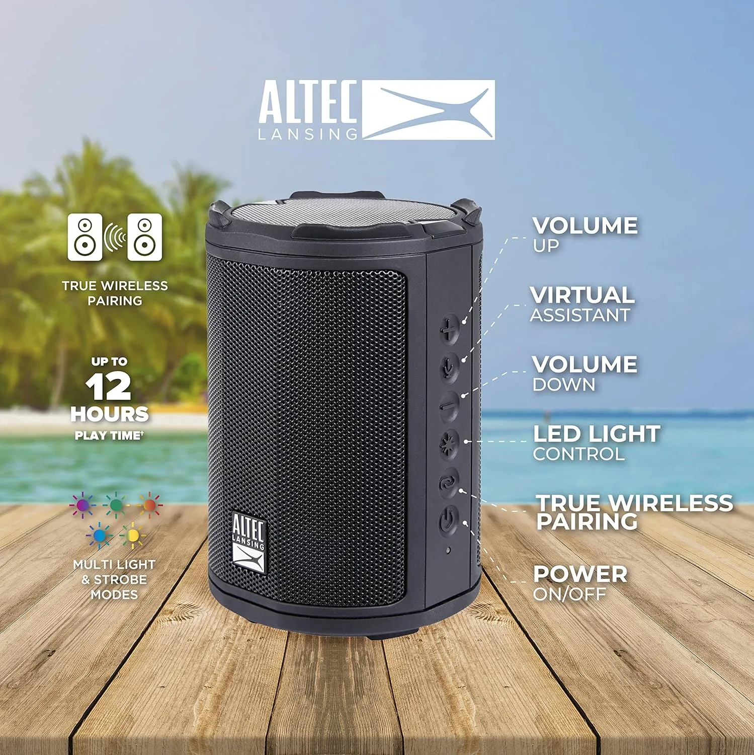 Altec Lansing - HydraMotion Wireless Bluetooth Speaker with 360 Degree Sound, Portable IP67 Waterproof for Outdoors, Shockproof, Snowproof, Everything Proof, 12 Hour Playtime (Black)