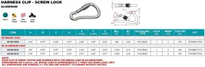 ALUMINUM HARNESS CLIP SCREW LOCK CARABINER, 4"